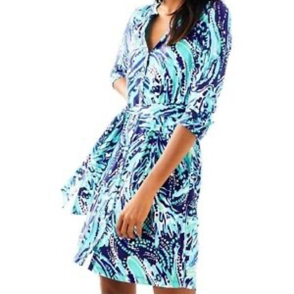 ✨Lilly Pulitzer Bailor Dress – Bright Navy Crash the Bash – Size L✨
